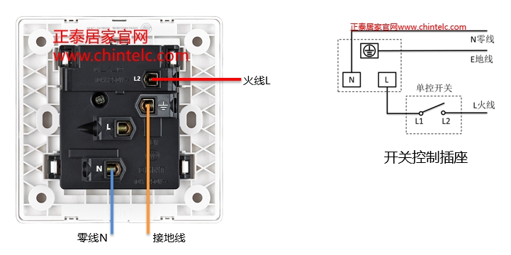 插座接线图-带开关五孔插座